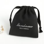 Cotton Bag Manufacturer - Custom Logo Black Herringbone Cotton Jewelry Drawstring