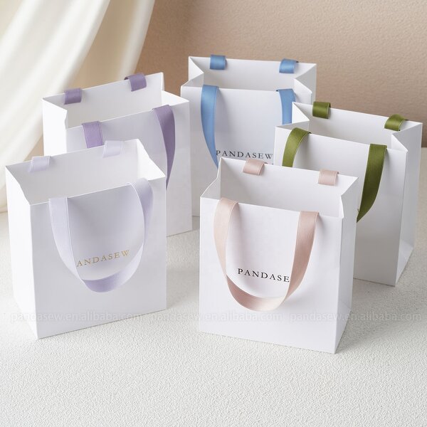 Paper Bag Manufacturer - Custom Logo Recycled White Gift Bag Ribbon Rope Kraft Shopping