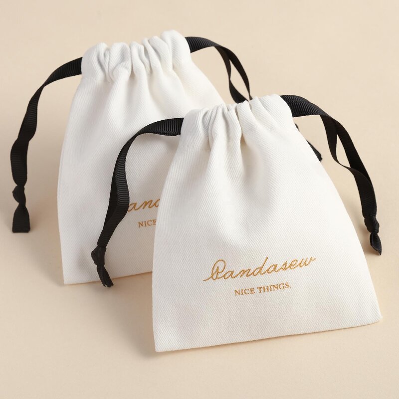 Cotton Bag Manufacturer - Custom Logo White Twill Cotton Small Gift Jewelry Pouch