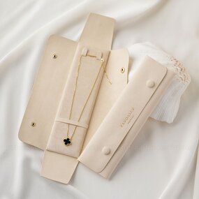 Jewelry Case Manufacturer - Custom Logo Beige Suede Microfiber Necklace Display Case