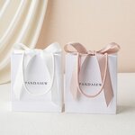 Paper Bag Manufacturer - Custom Logo White Gift Bag Ribbon Rope Kraft Handle Shopping