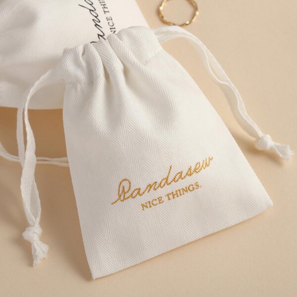Cotton Bag Manufacturer - Custom Logo White Herringbone Cotton Jewelry Packaging