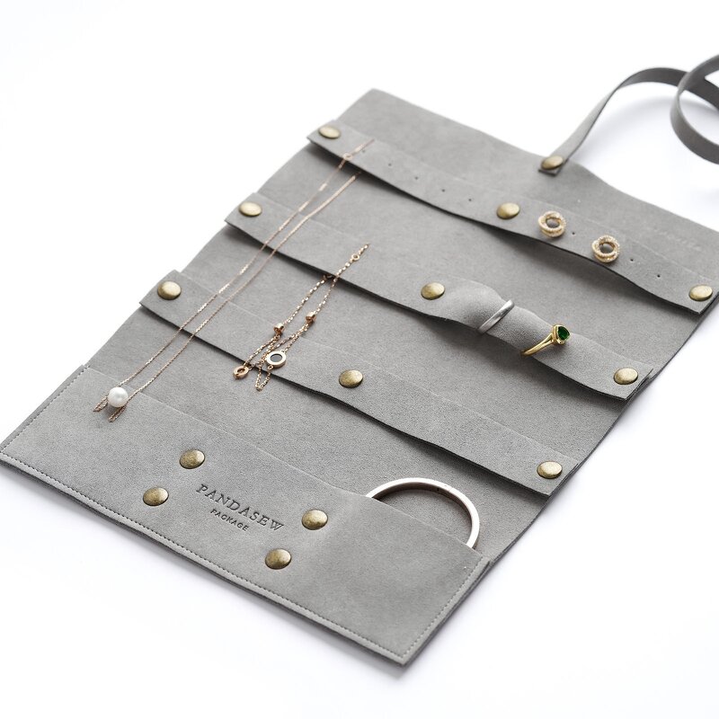 Jewelry Organizer - Custom Logo 1.4mm Microfiber Premium Travel Carrying Roll Bag