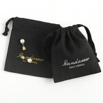 Cotton Bag Manufacturer - Custom Logo Black Herringbone Cotton Jewelry Drawstring