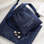 Satin Pouch Manufacturer - Custom Logo Navy Blue Dense Silk Satin Makeup Jewelry Pouch