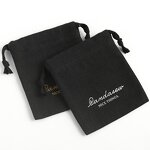 Cotton Bag Manufacturer - Custom Logo Black Herringbone Cotton Jewelry Drawstring