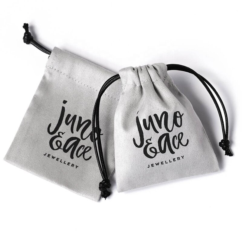 Jewelry Pouch Manufacturer - Custom Logo 8*10cm Gray Suede Drawstring Pouch