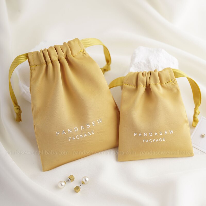 Satin Pouch Manufacturer - Custom Logo Ginger Yellow Dense Silk Satin Jewelry Cosmetic