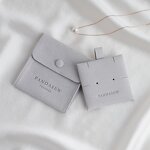 Jewelry Pouch Manufacturer - Custom Logo Gray Microfiber Snap Button with Insert Pad
