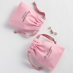 Cotton Bag Manufacturer - Custom Logo Pink Twill Cotton Necklace Ring Earring Pouch