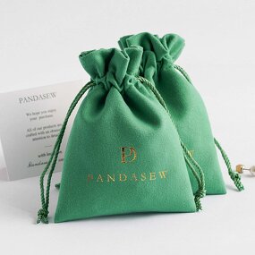 Velvet Pouch Manufacturer - Custom Logo Green Velvet Suede Drawstring Jewelry Pouch