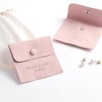 Jewelry Pouch Manufacturer - Custom Logo 8x8cm Pink Suede Snap Button Flap Pouch