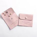 Jewelry Pouch Manufacturer - Custom Logo 8x8cm Pink Suede Snap Button Flap Pouch