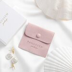 Jewelry Pouch Manufacturer - Custom Logo 8x8cm Pink Suede Snap Button Flap Pouch