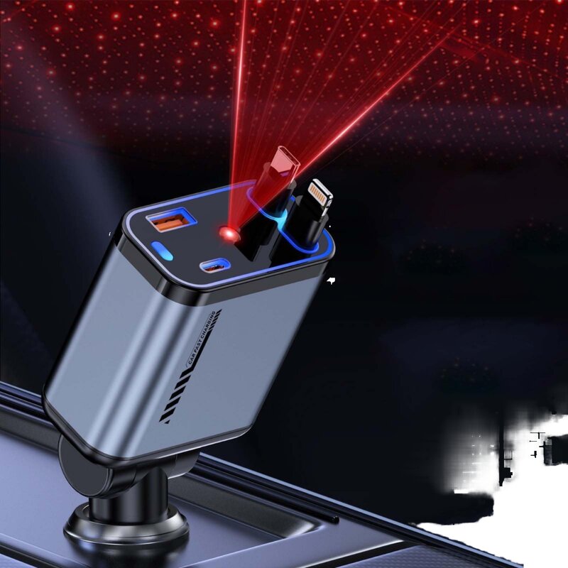 Car Charger Manufacturer - C6 Retractable Type C PD 120W Starry Sky Ambient Light