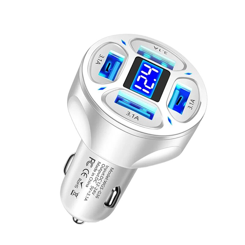 Car Charger Manufacturer - 4 Ports USB PD Quick Charge 12-24v Digital Display QC3.0