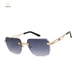 Sunglasses Manufacturer - Custom Engraving Logo Available Fashion Rimless UV400 Metal Gold Frames Diamond Cut