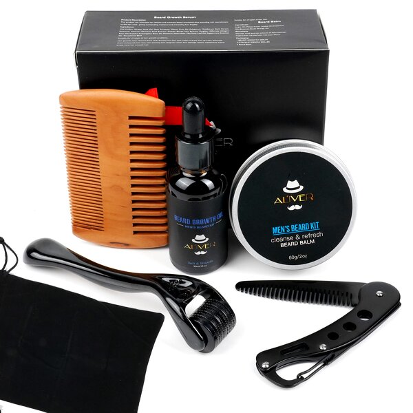 Beard Grooming Kit - Custom Logo Organic Oil Balm Hair Growth Gift Set for Men