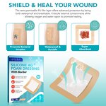 Foam Dressing - 5 Packs 4"x4" Waterproof Sterile Silicone AG Border Adhesive