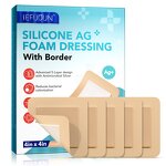 Foam Dressing - 5 Packs 4"x4" Waterproof Sterile Silicone AG Border Adhesive