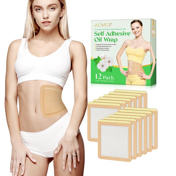 Castor Oil Wrap - 12 Pack Self-Adhesive Disposable Organic Cotton Detox Wrap