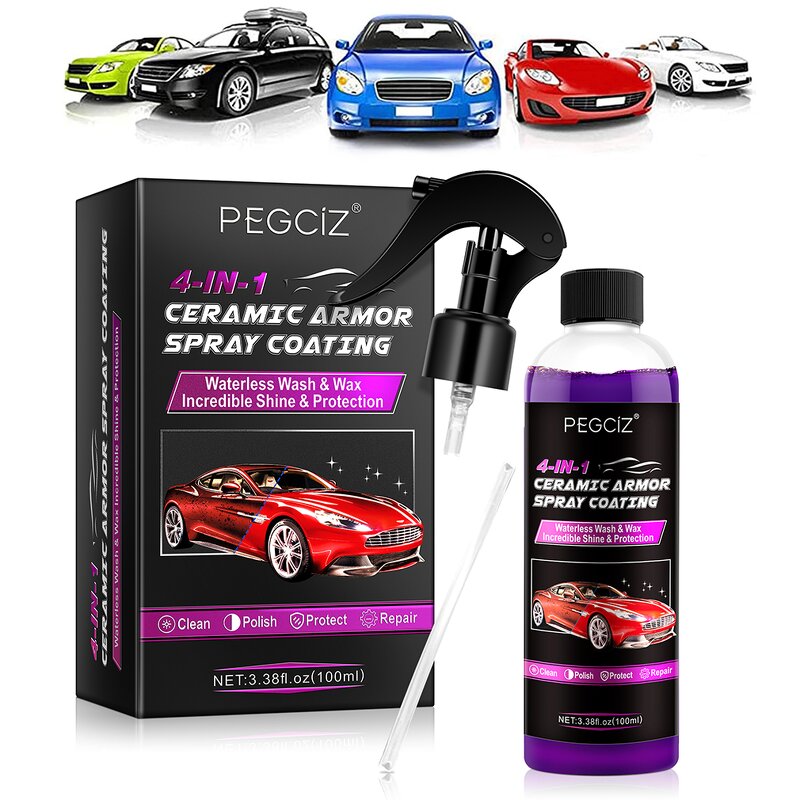 Car Coating Spray - 4 in 1 Paint Scratch Removal Ceramic Wax Waterless Wash