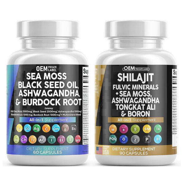 Sea Moss Capsules - Manufacturer - OEM Shilajit Black Seed Oil Ashwagandha Turmeric