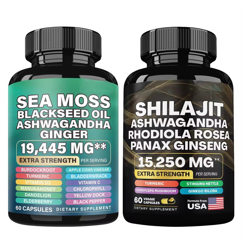 Sea Moss Shilajit Capsules - Manufacturer - Wholesale Ashwagandha Ginseng Energy 60ct