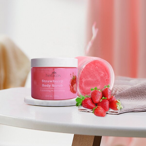 Strawberry Body Scrub - Manufacturer - Private Label Fruit Sugar Shea Butter Moisturizing Exfoliating