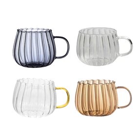 Pumpkin Glass Drinkware Manufacturer - 400ml Heat-Resistant Stripe Milk Tea Cup