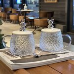 Teddy Bear Glass Cup Manufacturer - Heat-Resistant with Lid and Spoon Office Mug