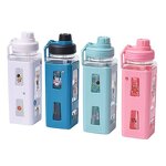 Plastic Sports Water Bottle Manufacturer - 700ML Double-Layer Square with Straw