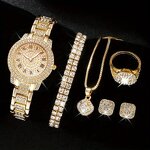 Moissanite Watch Set - Manufacturer - Hip Hop Korean Diamond Silver Bracelet Earrings Gold