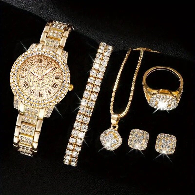 Moissanite Watch Set - Manufacturer - Hip Hop Korean Diamond Silver Bracelet Earrings Gold