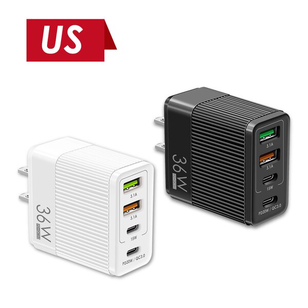 Fast Charging Adapter - Manufacturer - 36W 2USB 2C Short Circuit Protection US UK EU