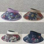 Print Sun Visor Hat - Manufacturer - Flowers Large Brim UPF50+ Foldable Ponytail Beach Travel