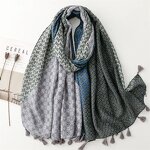 Stitching Geometry Scarf - Manufacturer - 2023 New Fashion Cotton Flower Printed Tassel Hijab