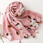 Pink Flower Scarf - Manufacturer - Women's Elegant Spring Summer Floral Hijab Fringe Shawls