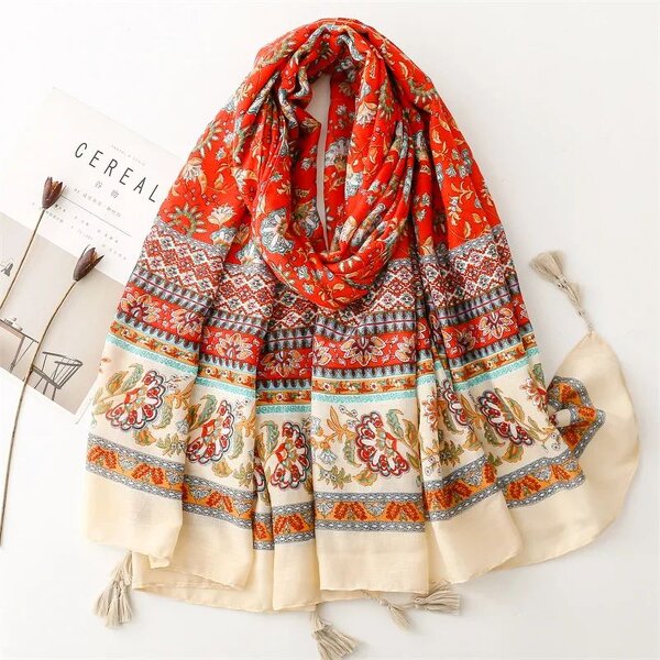 Ethnic Floral Scarf - Manufacturer - High Quality Fancy Printed Cotton Shawl Muslim Hijabs