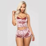 Two Piece Set Manufacturer - Velvet Spaghetti Strap Tops & Shorts