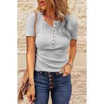 T-shirt Manufacturer - Simple Design Loose U-neck Button Short Sleeve