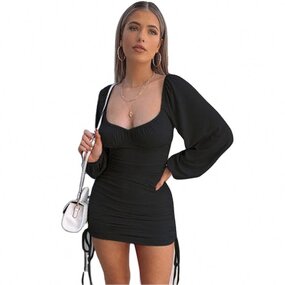 Dress Manufacturer - Shoulder Mini Drawstring Ruched Puff Sleeve