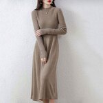 Dress Manufacturer - Long Sweater Knit O-neck A-line Midi