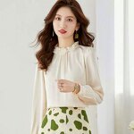 Blouse Manufacturer - Stand Collar Petal Satin Pleated Lace Pullover