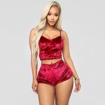 Two Piece Set Manufacturer - Velvet Spaghetti Strap Tops & Shorts
