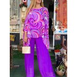 Two-piece Set Manufacturer - Chiffon Casual Round Neck Printed