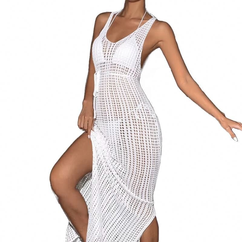 Dress Manufacturer - Halter Ladies Split Knitted Hollow Out Mesh