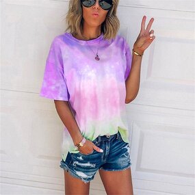 T-shirt Manufacturer - O-neck Tie-dye Gradient Printing Loose Short Sleeve