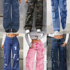 Cargo Jeans Manufacturer - High-Waist Loose Fit Multi-Pocket Wide-Leg