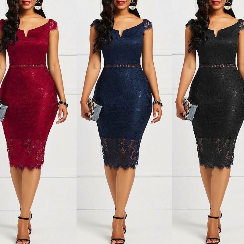 Dress Manufacturer - Sleeveless Off Shoulder Back Zipper Lace Pencil